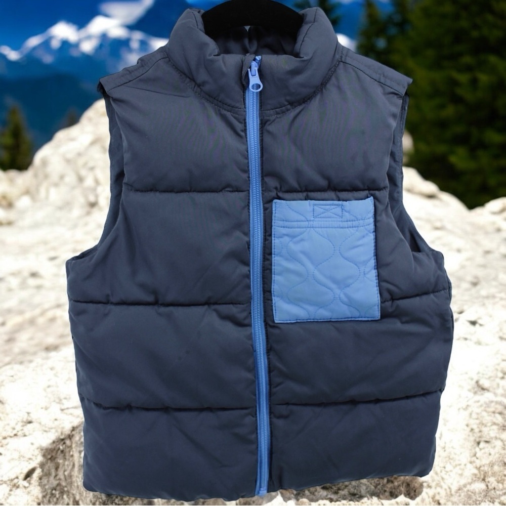 Cat & Jack Blue Quilted Puffer Vest Mountains Winter Holiday Boy's Size 6-6X‎